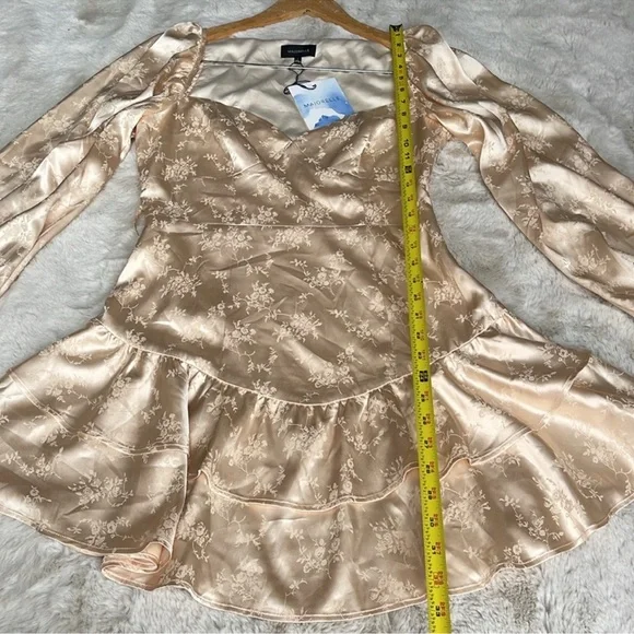 Revolve Majorelle Etta mini Cream Satin Dress with Bow in champagne